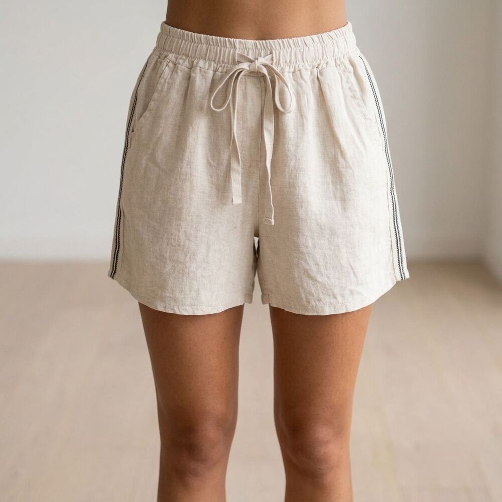 Puro Lino Italy Linen Chino Shorts Women Small Beige Flat Front Summer Resort